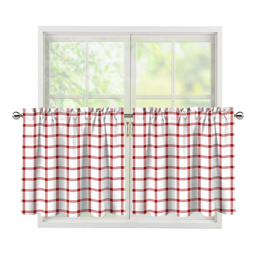 Red And White Tattersall Pattern Print Tier Curtains