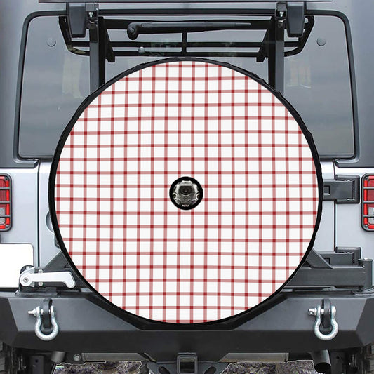 Red And White Tattersall Pattern Print Tire Cover With Camera Hole