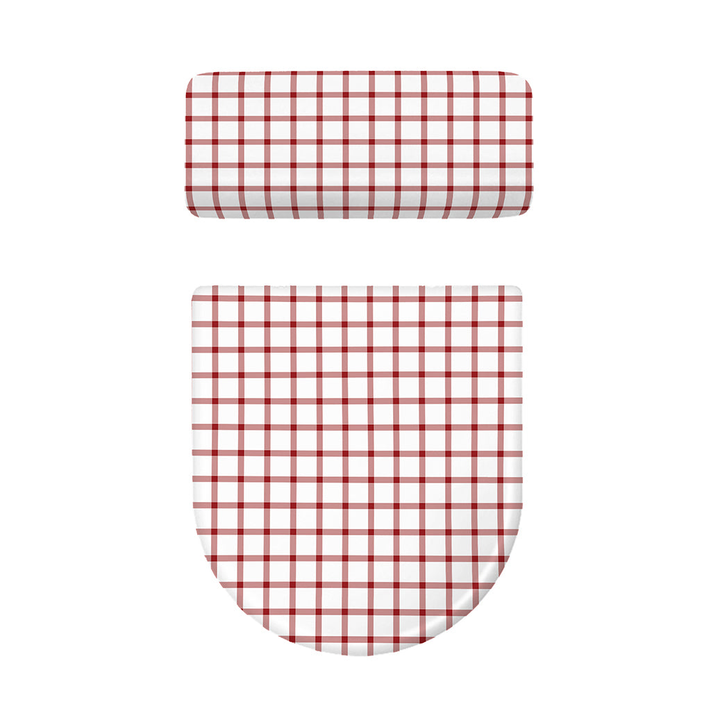 Red And White Tattersall Pattern Print Toilet Lid And Tank Cover Set
