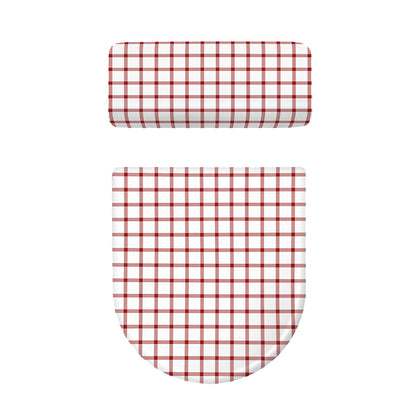 Red And White Tattersall Pattern Print Toilet Lid And Tank Cover Set