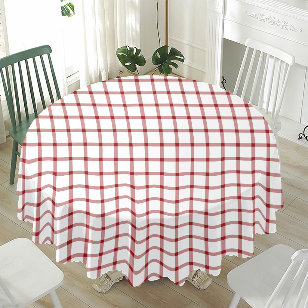 Red And White Tattersall Pattern Print Waterproof Round Tablecloth