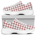 Red And White Tattersall Pattern Print White Chunky Shoes