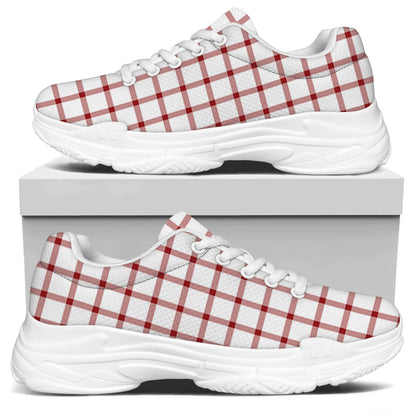 Red And White Tattersall Pattern Print White Chunky Shoes