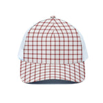 Red And White Tattersall Pattern Print White Mesh Trucker Cap