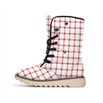 Red And White Tattersall Pattern Print Winter Boots