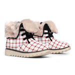 Red And White Tattersall Pattern Print Winter Boots