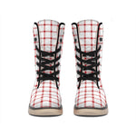 Red And White Tattersall Pattern Print Winter Boots