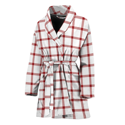 Red And White Tattersall Pattern Print Women's Bathrobe
