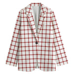 Red And White Tattersall Pattern Print Women's Blazer