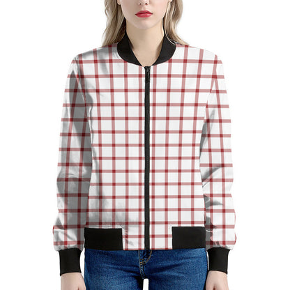 Red And White Tattersall Pattern Print Women's Bomber Jacket