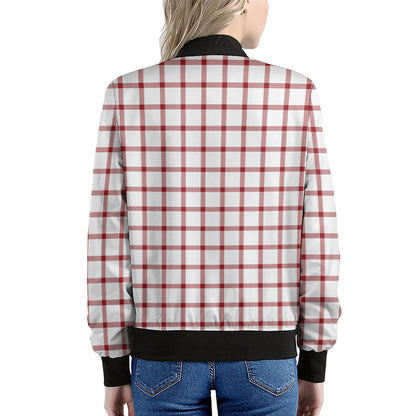 Red And White Tattersall Pattern Print Women's Bomber Jacket