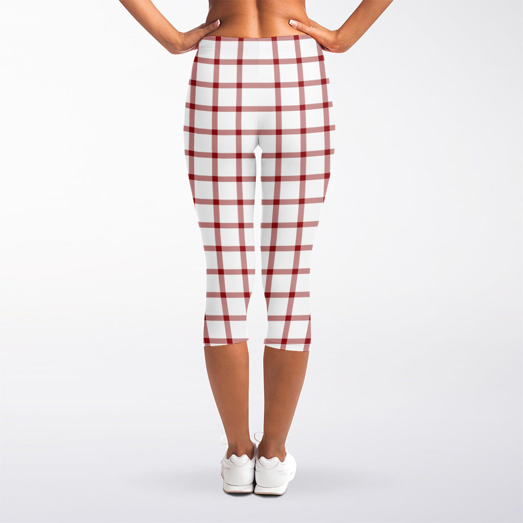 Red And White Tattersall Pattern Print Women's Capri Leggings