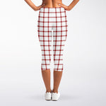 Red And White Tattersall Pattern Print Women's Capri Leggings
