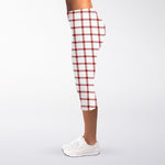 Red And White Tattersall Pattern Print Women's Capri Leggings
