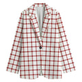 Red And White Tattersall Pattern Print Women's Cotton Blazer