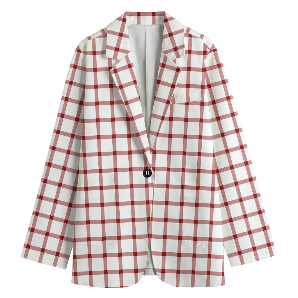 Red And White Tattersall Pattern Print Women's Cotton Blazer