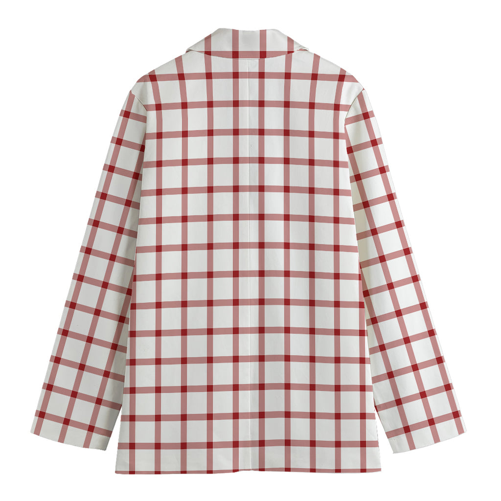 Red And White Tattersall Pattern Print Women's Cotton Blazer