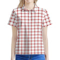Red And White Tattersall Pattern Print Women's Polo Shirt
