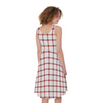 Red And White Tattersall Pattern Print Women's Sleeveless Dress
