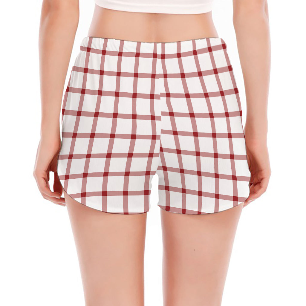 Red And White Tattersall Pattern Print Women's Split Running Shorts