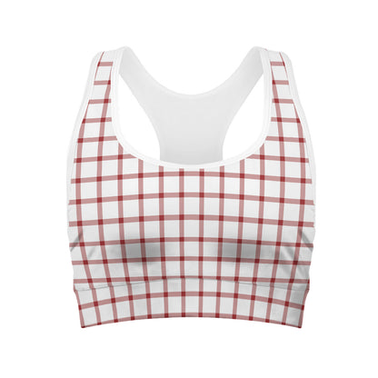 Red And White Tattersall Pattern Print Women's Sports Bra