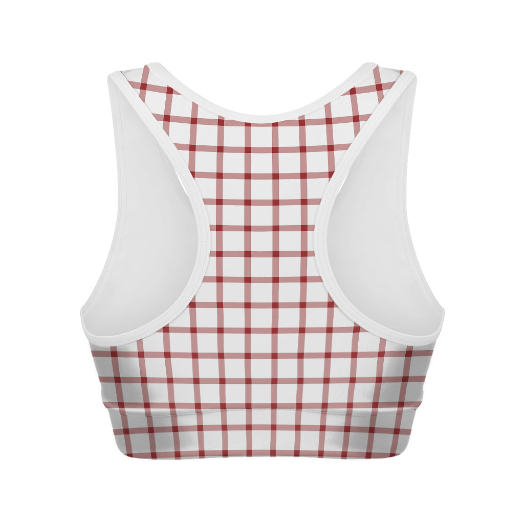 Red And White Tattersall Pattern Print Women's Sports Bra