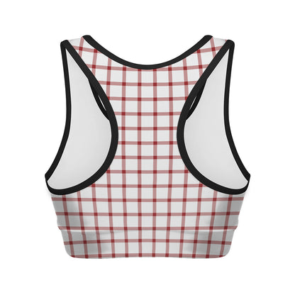 Red And White Tattersall Pattern Print Women's Sports Bra