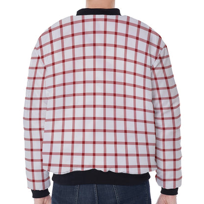 Red And White Tattersall Pattern Print Zip Sleeve Bomber Jacket