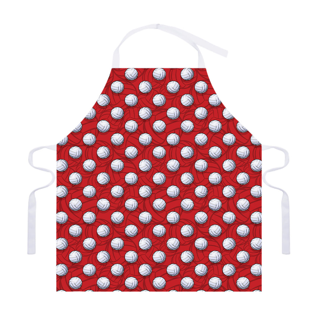 Red And White Volleyball Pattern Print Adjustable Apron