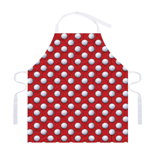 Red And White Volleyball Pattern Print Adjustable Apron
