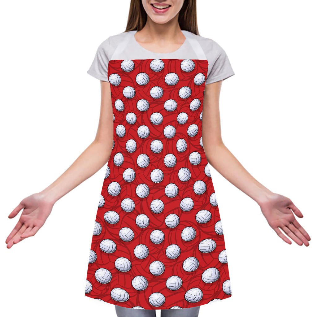 Red And White Volleyball Pattern Print Adjustable Apron