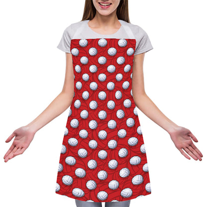 Red And White Volleyball Pattern Print Adjustable Apron