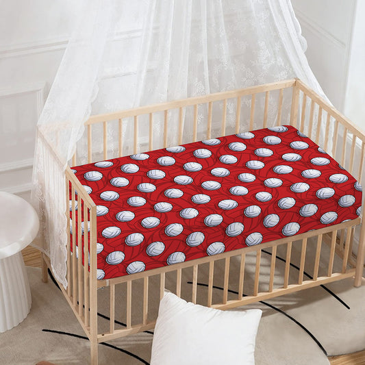 Red And White Volleyball Pattern Print Baby Crib Sheet