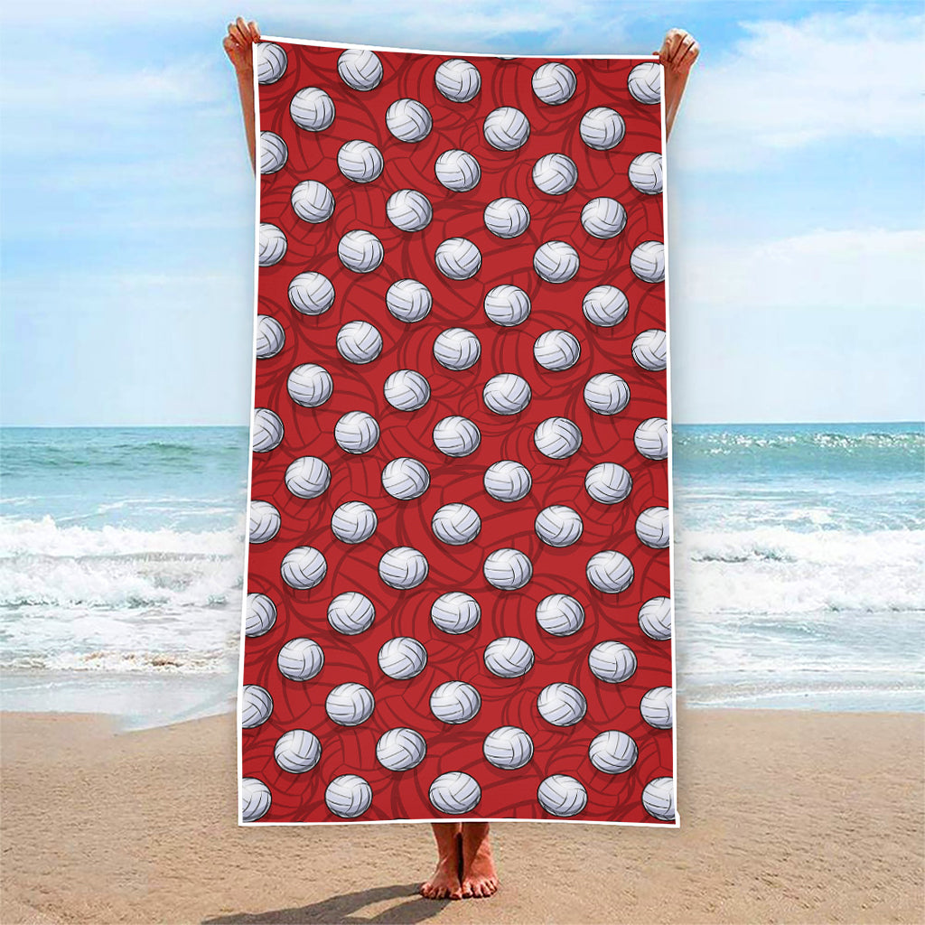 Red And White Volleyball Pattern Print Beach Towel