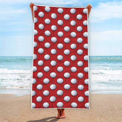 Red And White Volleyball Pattern Print Beach Towel