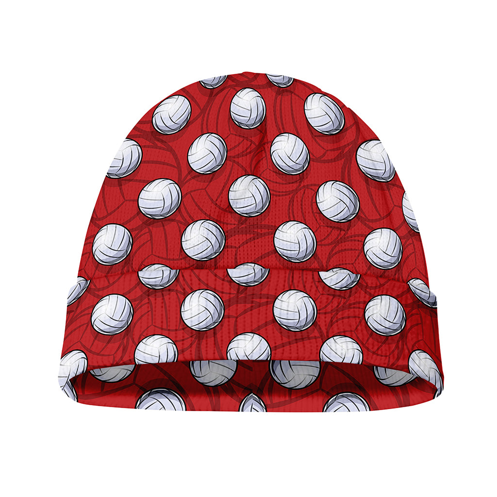 Red And White Volleyball Pattern Print Beanie