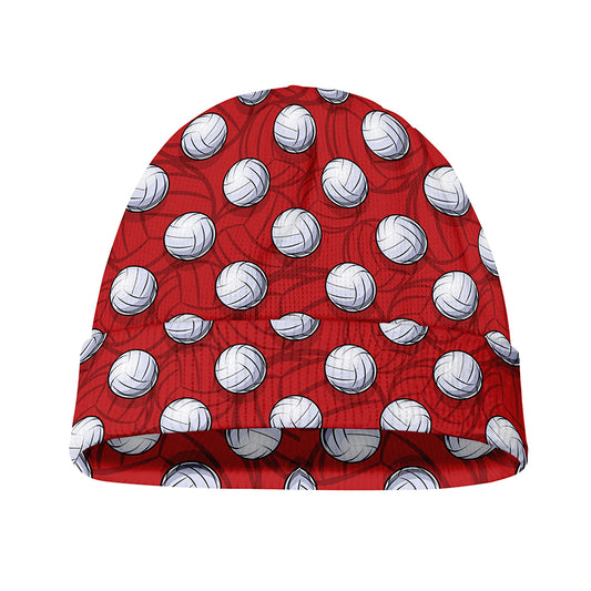 Red And White Volleyball Pattern Print Beanie