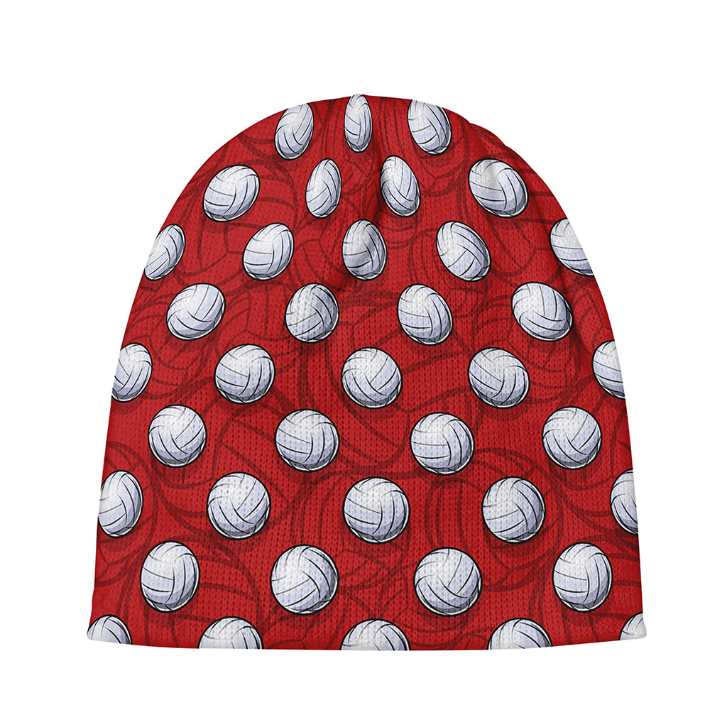 Red And White Volleyball Pattern Print Beanie