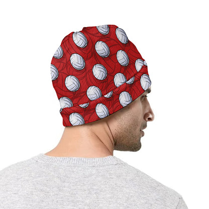 Red And White Volleyball Pattern Print Beanie
