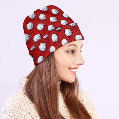 Red And White Volleyball Pattern Print Beanie