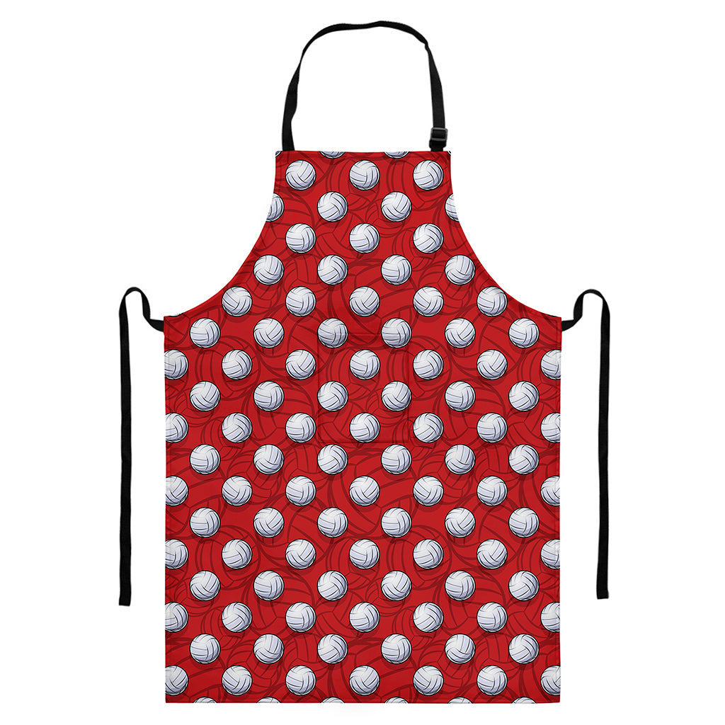 Red And White Volleyball Pattern Print Bib Apron With Pocket