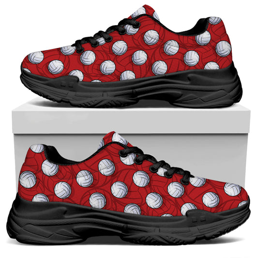 Red And White Volleyball Pattern Print Black Chunky Shoes