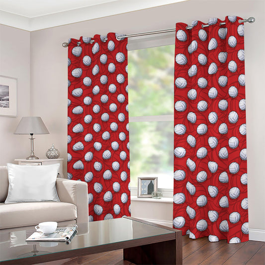 Red And White Volleyball Pattern Print Blackout Grommet Curtains