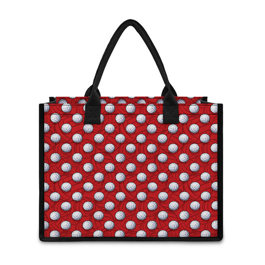 Red And White Volleyball Pattern Print Canvas Tote Bag
