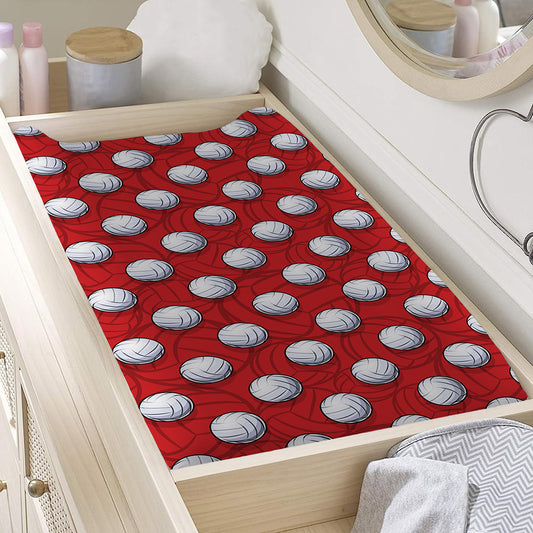 Red And White Volleyball Pattern Print Changing Pad Cover