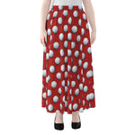 Red And White Volleyball Pattern Print Chiffon Maxi Skirt