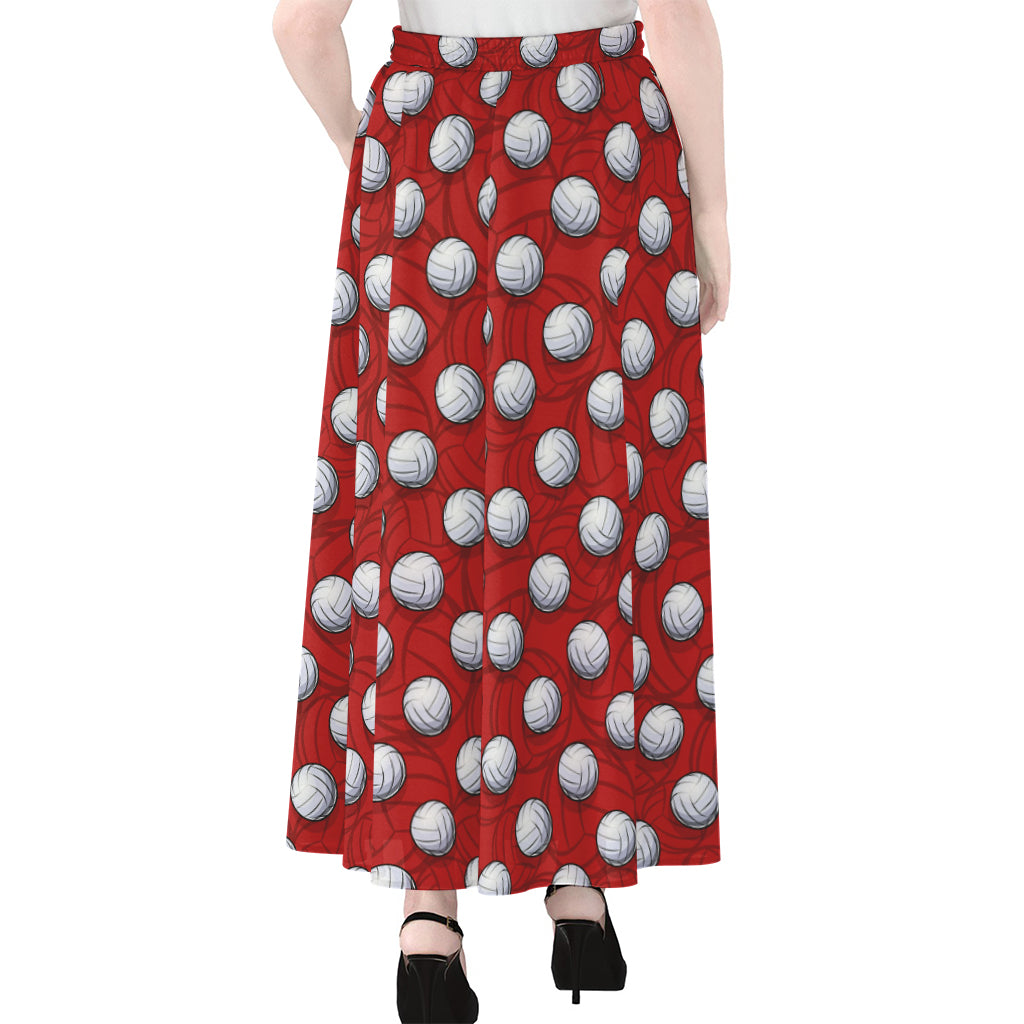 Red And White Volleyball Pattern Print Chiffon Maxi Skirt