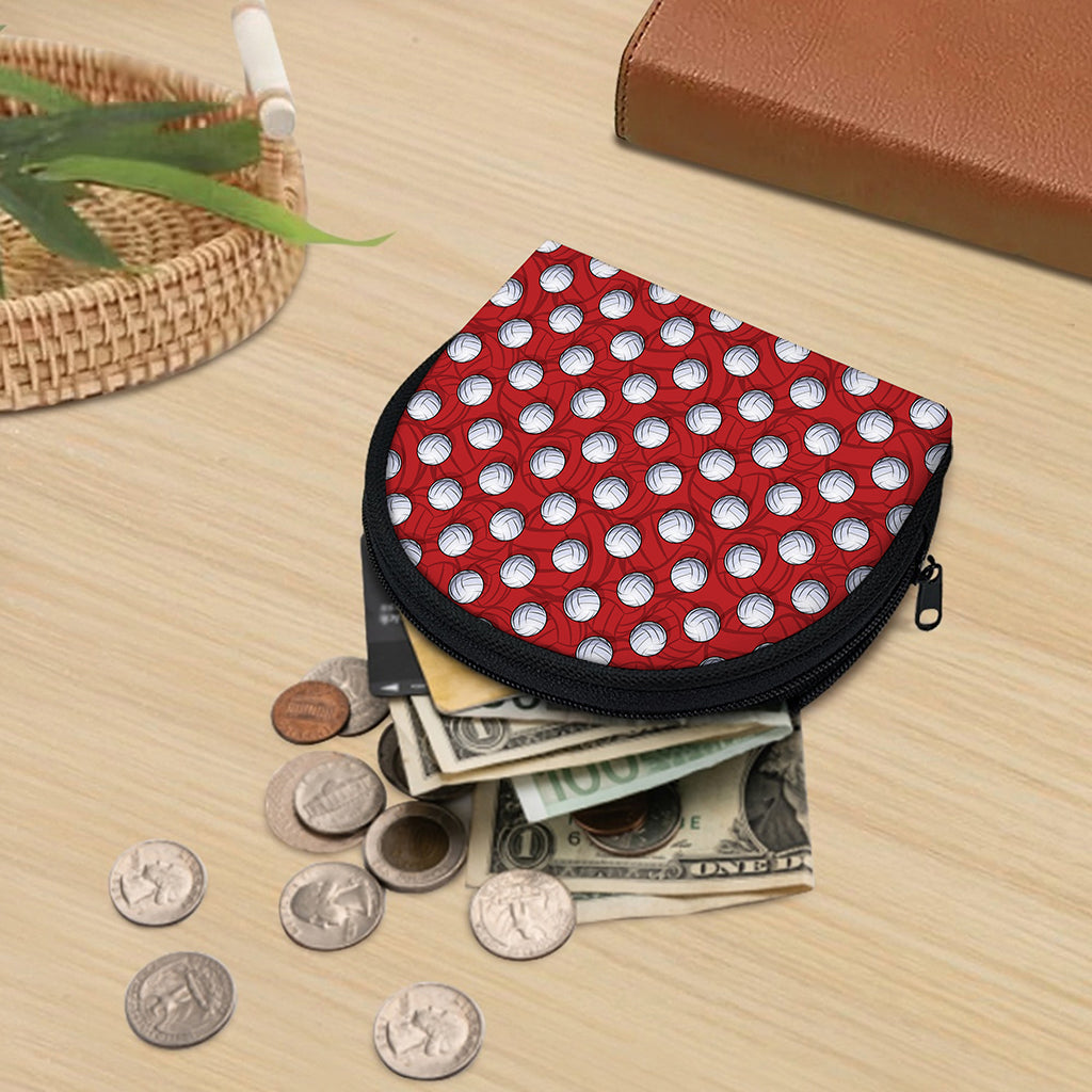 Red And White Volleyball Pattern Print Coin Purse
