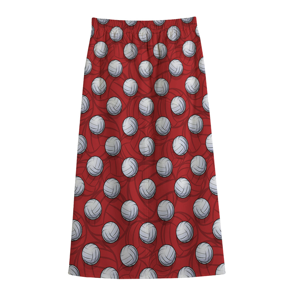 Red And White Volleyball Pattern Print Cotton Front Slit Maxi Skirt