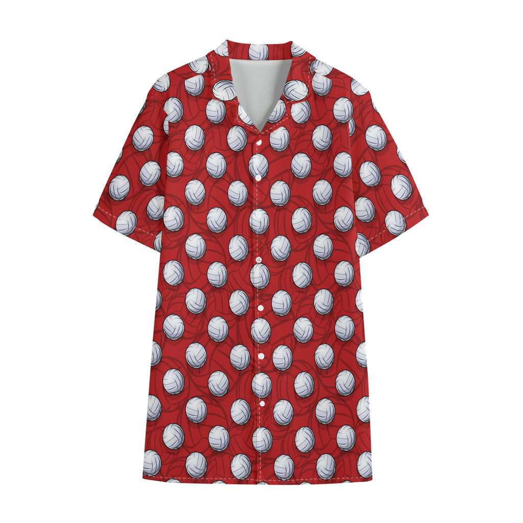 Red And White Volleyball Pattern Print Cotton Hawaiian Shirt